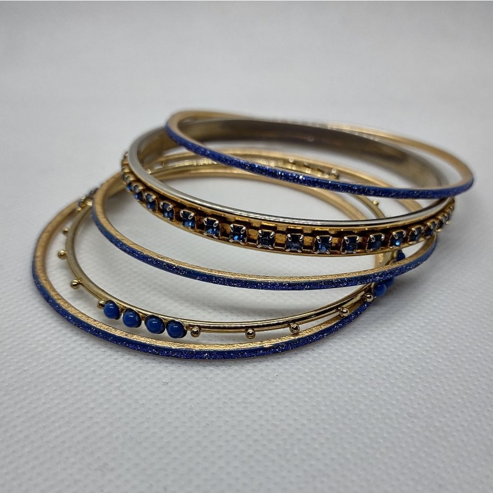 Layered Gold & Blue Bangle Bracelets‎ Set of 5